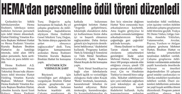 Hema Personeline Ödül Töreni Düzenledi