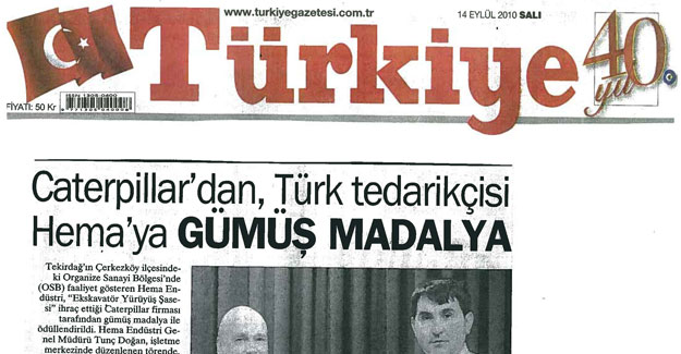 Caterpillar'dan, Türk Tedarikçisi Hema'ya Gümüş Madalya